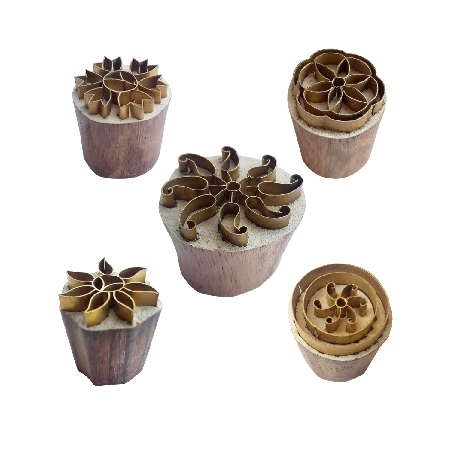 Royal Kraft Clay, Pottery, Fabric Blocks Floral Brass Wooden Block (Set of 5)  - Royal Kraft (59240)